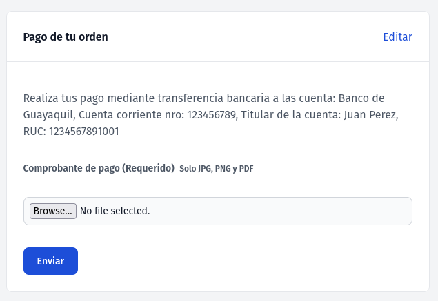 Pagos por transferencia bancaria o contra entrega