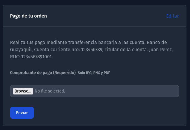 Pagos por transferencia bancaria o contra entrega