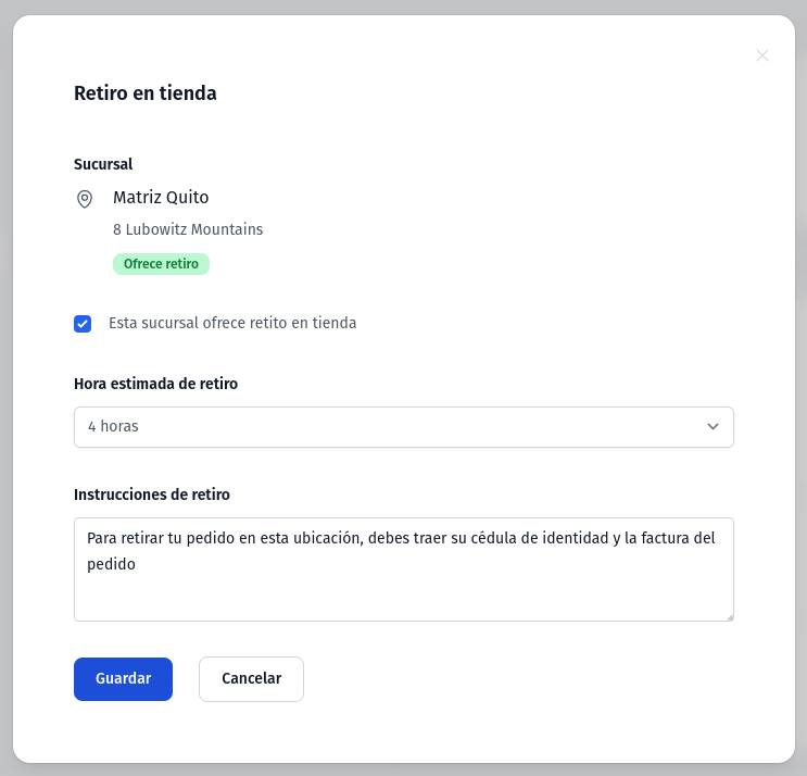 Ofrece retiro en tienda